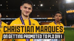 Christian Marques on lifting the trophy in the PL2 play-off final