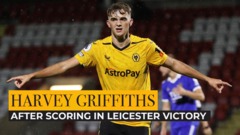Harvey Griffiths after scoring in the Leicester City victory.