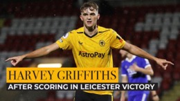 Harvey Griffiths after scoring in the Leicester City victory.