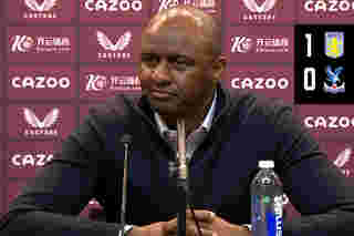 Patrick Vieira speaks to the press after defeat at Villa Park