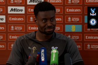 Marc Guéhi takes questions from the press before the FA cup semi-final