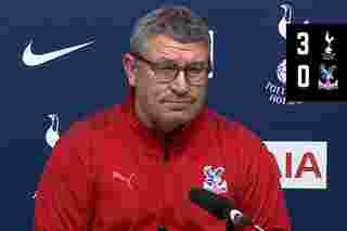 Assistant Manager Osian Roberts takes questions from the press after Spurs defeat