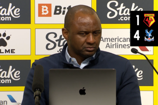 Patrick Vieira faces the media after victory at Vicarage Road
